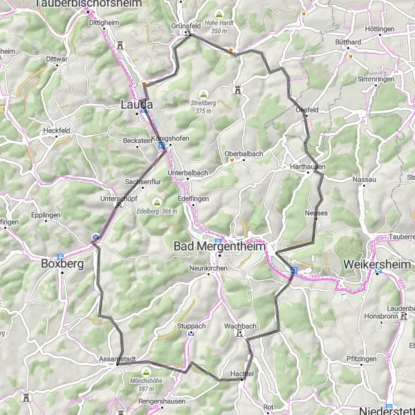 Karten-Miniaturansicht der Radinspiration "Durch das Hohenloher Land" in Stuttgart, Germany. Erstellt vom Tarmacs.app-Routenplaner für Radtouren