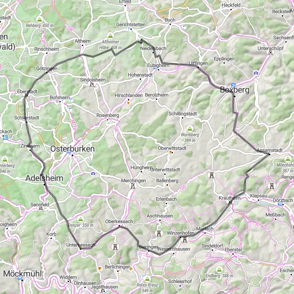 Karten-Miniaturansicht der Radinspiration "Hügeliges Hohenloher Land" in Stuttgart, Germany. Erstellt vom Tarmacs.app-Routenplaner für Radtouren