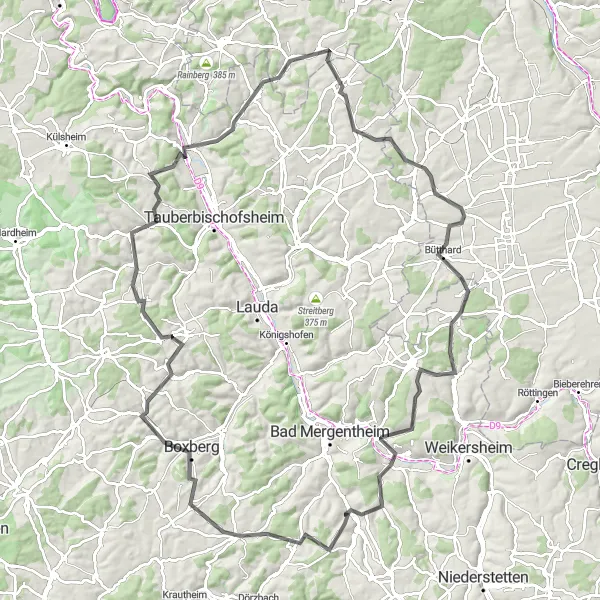 Karten-Miniaturansicht der Radinspiration "Radrunde durch die hügelige Landschaft" in Stuttgart, Germany. Erstellt vom Tarmacs.app-Routenplaner für Radtouren