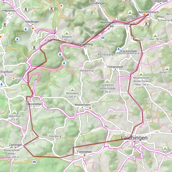 Map miniature of "Scenic Gravel Ride around Bad Ditzenbach" cycling inspiration in Stuttgart, Germany. Generated by Tarmacs.app cycling route planner