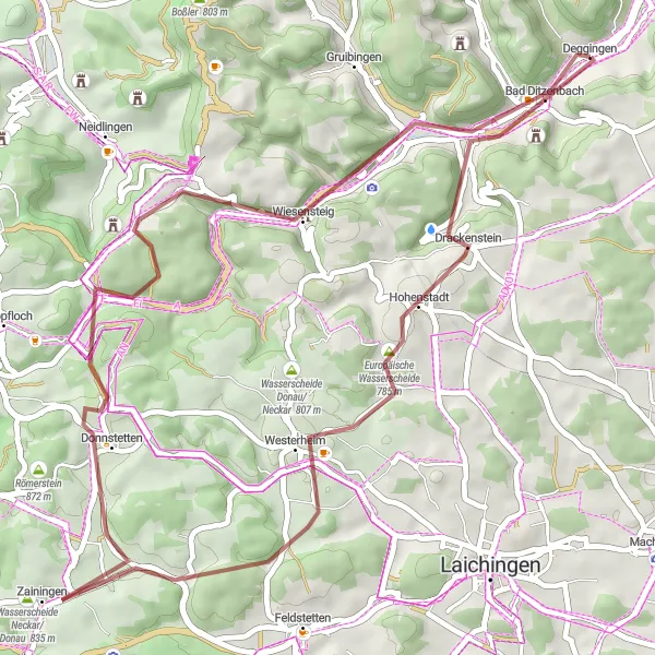 Map miniature of "Bad Ditzenbach Gravel Loop" cycling inspiration in Stuttgart, Germany. Generated by Tarmacs.app cycling route planner