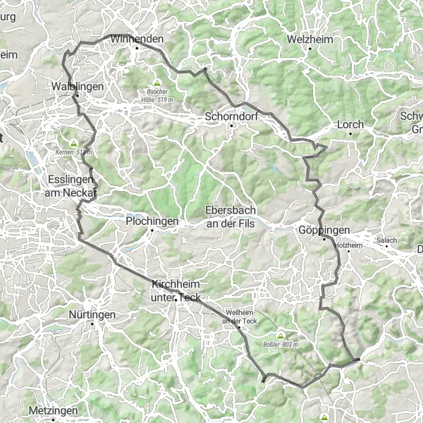 Karten-Miniaturansicht der Radinspiration "Schwäbische Alb Herausforderung" in Stuttgart, Germany. Erstellt vom Tarmacs.app-Routenplaner für Radtouren