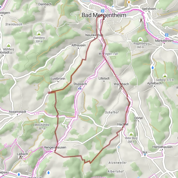 Karten-Miniaturansicht der Radinspiration "Gravel Tour um Bad Mergentheim" in Stuttgart, Germany. Erstellt vom Tarmacs.app-Routenplaner für Radtouren
