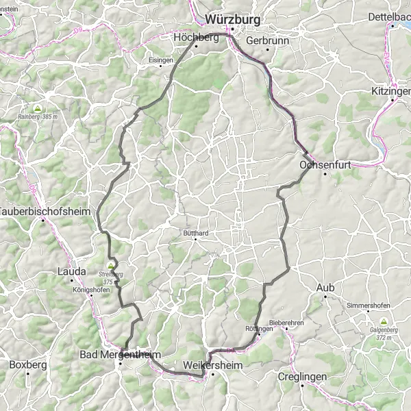 Karten-Miniaturansicht der Radinspiration "Panorama-Tour rund um Bad Mergentheim" in Stuttgart, Germany. Erstellt vom Tarmacs.app-Routenplaner für Radtouren