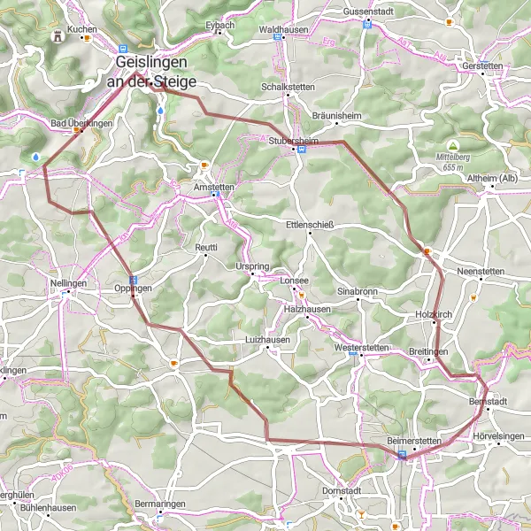 Map miniature of "Geislingen and Autalwasserfälle" cycling inspiration in Stuttgart, Germany. Generated by Tarmacs.app cycling route planner