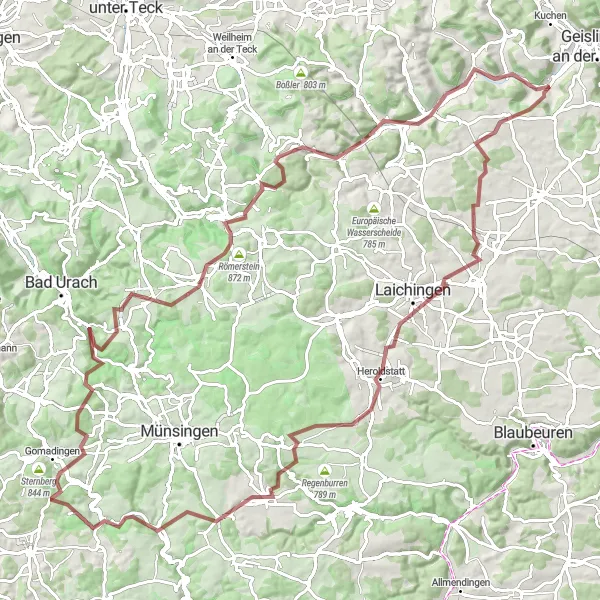 Karten-Miniaturansicht der Radinspiration "Mountainbike-Tour zu den Ruinen um Römerstein" in Stuttgart, Germany. Erstellt vom Tarmacs.app-Routenplaner für Radtouren