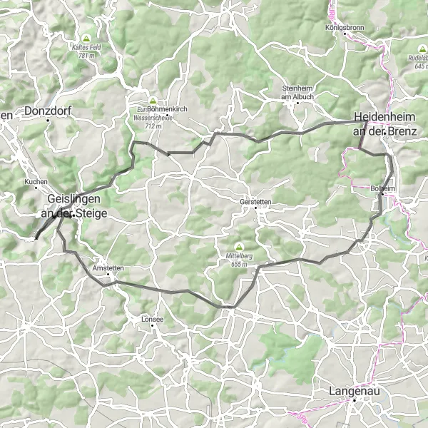 Karten-Miniaturansicht der Radinspiration "Rundtour um Geislingen an der Steige" in Stuttgart, Germany. Erstellt vom Tarmacs.app-Routenplaner für Radtouren