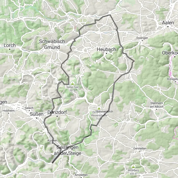 Map miniature of "Mountain Challenge" cycling inspiration in Stuttgart, Germany. Generated by Tarmacs.app cycling route planner