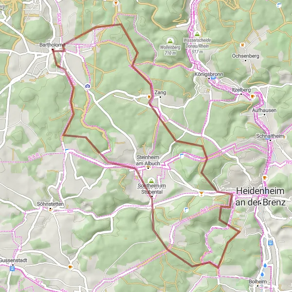Karten-Miniaturansicht der Radinspiration "Gravel-Tour rund um Bartholomä" in Stuttgart, Germany. Erstellt vom Tarmacs.app-Routenplaner für Radtouren