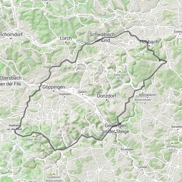 Map miniature of "Scenic Road Cycling Route" cycling inspiration in Stuttgart, Germany. Generated by Tarmacs.app cycling route planner