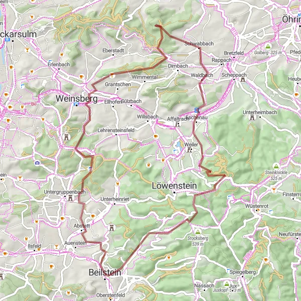Map miniature of "Abstatt Gravel Adventure" cycling inspiration in Stuttgart, Germany. Generated by Tarmacs.app cycling route planner