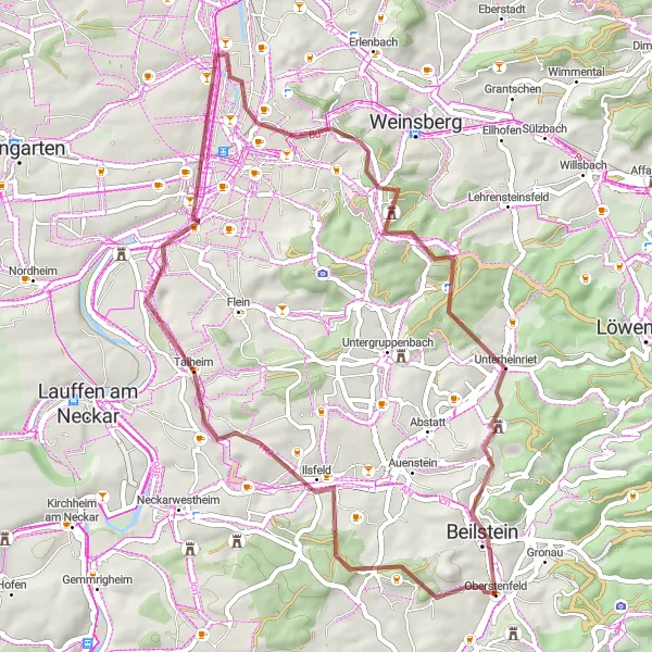 Map miniature of "Gravel Escape" cycling inspiration in Stuttgart, Germany. Generated by Tarmacs.app cycling route planner