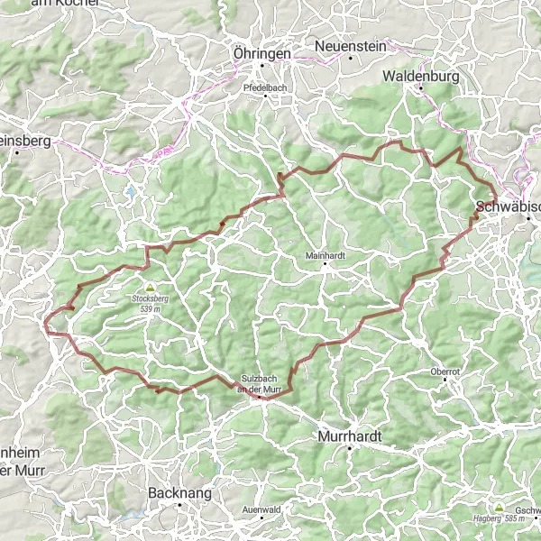 Map miniature of "Beilstein Gravel Escape" cycling inspiration in Stuttgart, Germany. Generated by Tarmacs.app cycling route planner