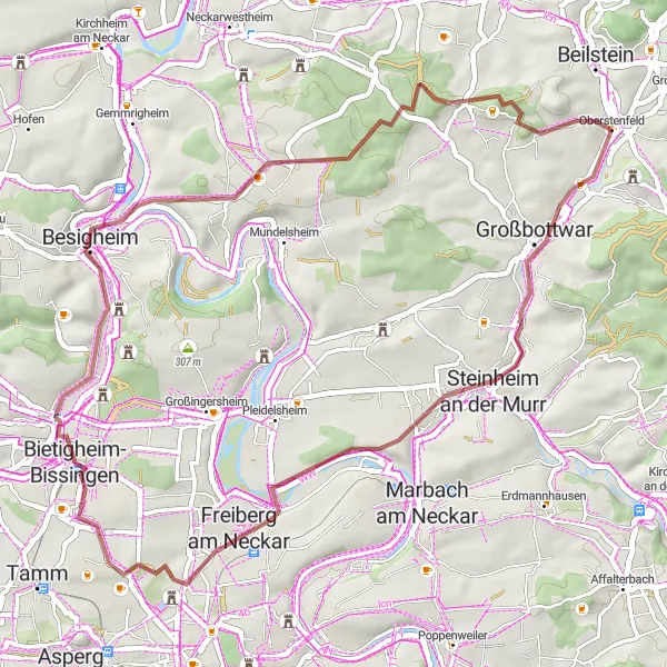 Map miniature of "Gravel Adventure in Neckar Valley" cycling inspiration in Stuttgart, Germany. Generated by Tarmacs.app cycling route planner