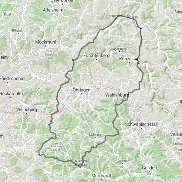 Map miniature of "Salzberg Scenic Route" cycling inspiration in Stuttgart, Germany. Generated by Tarmacs.app cycling route planner