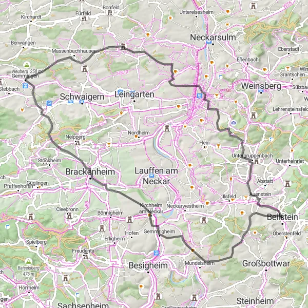 Karten-Miniaturansicht der Radinspiration "Radtour um Beilstein" in Stuttgart, Germany. Erstellt vom Tarmacs.app-Routenplaner für Radtouren