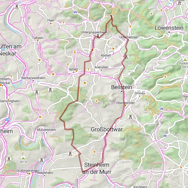 Map miniature of "Scenic Gravel Loop" cycling inspiration in Stuttgart, Germany. Generated by Tarmacs.app cycling route planner
