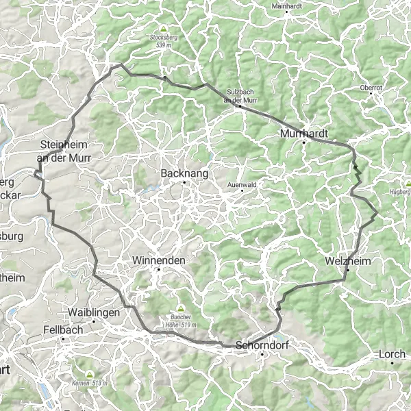 Karten-Miniaturansicht der Radinspiration "Entdeckungsreise durch die Natur: Benningen nach Marbach" in Stuttgart, Germany. Erstellt vom Tarmacs.app-Routenplaner für Radtouren