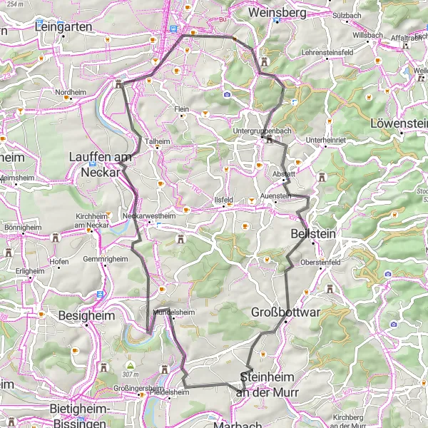 Map miniature of "Neckar Valley Escape" cycling inspiration in Stuttgart, Germany. Generated by Tarmacs.app cycling route planner
