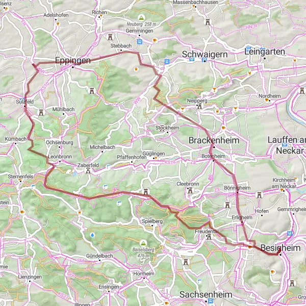 Karten-Miniaturansicht der Radinspiration "Gravel-Rundweg um Besigheim" in Stuttgart, Germany. Erstellt vom Tarmacs.app-Routenplaner für Radtouren