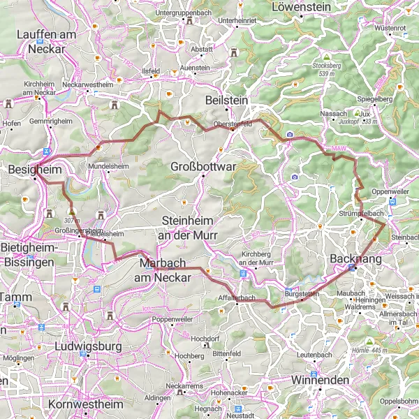 Karten-Miniaturansicht der Radinspiration "Naturwunder und Historie Gravel Route" in Stuttgart, Germany. Erstellt vom Tarmacs.app-Routenplaner für Radtouren