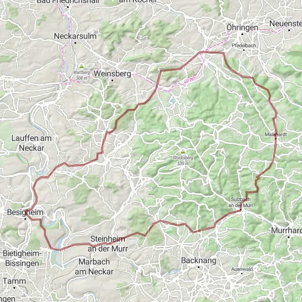 Karten-Miniaturansicht der Radinspiration "Der Berg- und Tal-Rundkurs" in Stuttgart, Germany. Erstellt vom Tarmacs.app-Routenplaner für Radtouren