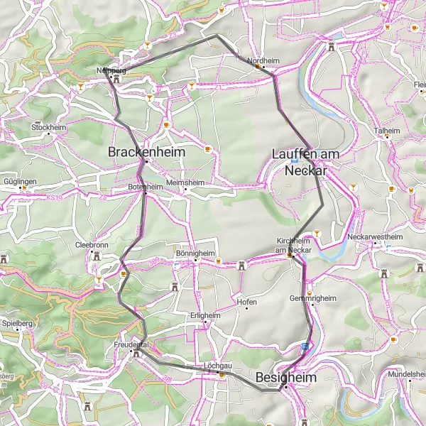 Karten-Miniaturansicht der Radinspiration "Historische Orte und Weinberge in Besigheim" in Stuttgart, Germany. Erstellt vom Tarmacs.app-Routenplaner für Radtouren
