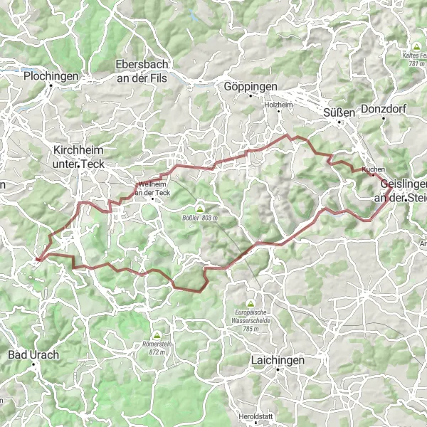 Map miniature of "Adventure through the Swabian Alb" cycling inspiration in Stuttgart, Germany. Generated by Tarmacs.app cycling route planner