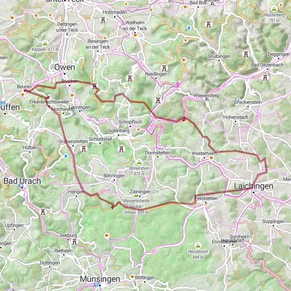 Karten-Miniaturansicht der Radinspiration "Naturerlebnis Ruine Rauber-Laichingen" in Stuttgart, Germany. Erstellt vom Tarmacs.app-Routenplaner für Radtouren