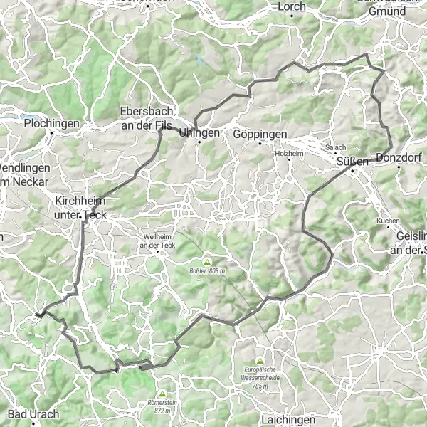 Map miniature of "Rechberg Challenge" cycling inspiration in Stuttgart, Germany. Generated by Tarmacs.app cycling route planner