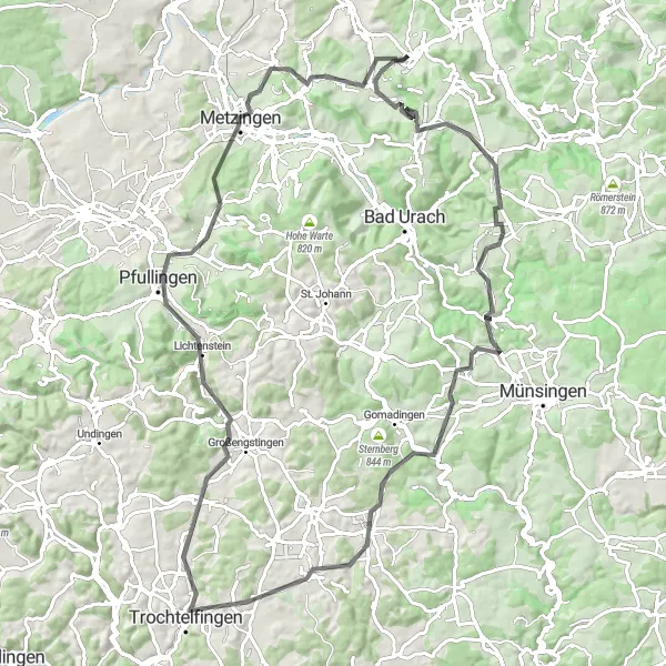 Map miniature of "The Hidden Gems of Neuffen" cycling inspiration in Stuttgart, Germany. Generated by Tarmacs.app cycling route planner