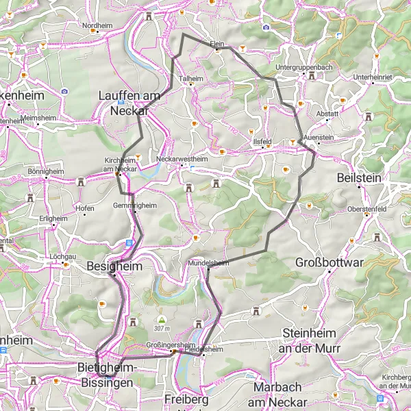Map miniature of "Auf der Mauer Circuit" cycling inspiration in Stuttgart, Germany. Generated by Tarmacs.app cycling route planner