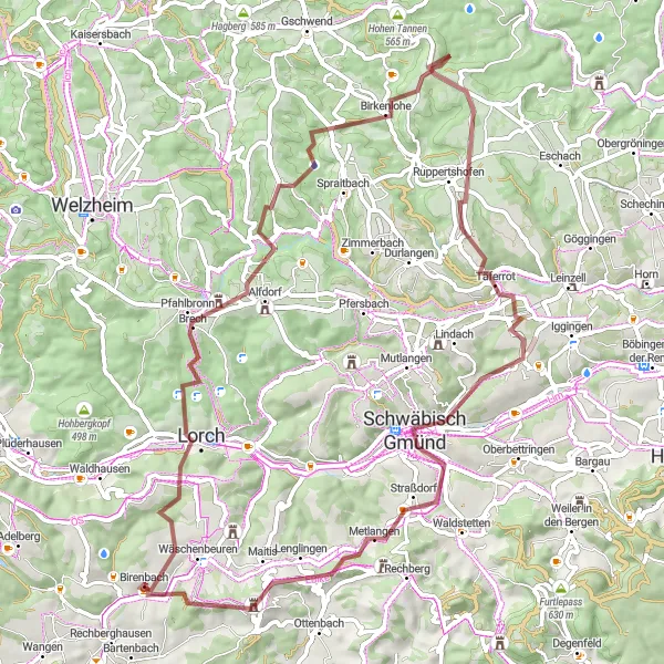 Karten-Miniaturansicht der Radinspiration "Gravel-Runde Lorch-Burgruine Hohenstaufen" in Stuttgart, Germany. Erstellt vom Tarmacs.app-Routenplaner für Radtouren