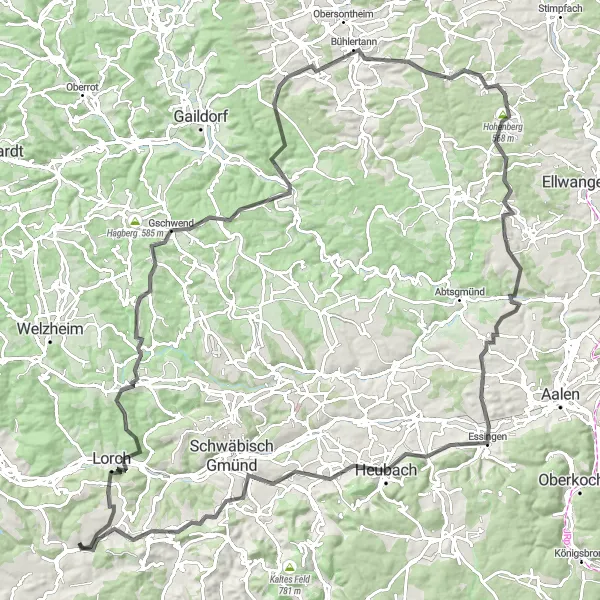 Karten-Miniaturansicht der Radinspiration "Eine Reise zu den Höhen von Kloster Lorch und Fachsenfeld" in Stuttgart, Germany. Erstellt vom Tarmacs.app-Routenplaner für Radtouren