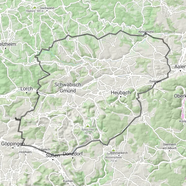 Karten-Miniaturansicht der Radinspiration "Eine Fahrt zu den Höhen von Essingen und Bartholomä" in Stuttgart, Germany. Erstellt vom Tarmacs.app-Routenplaner für Radtouren