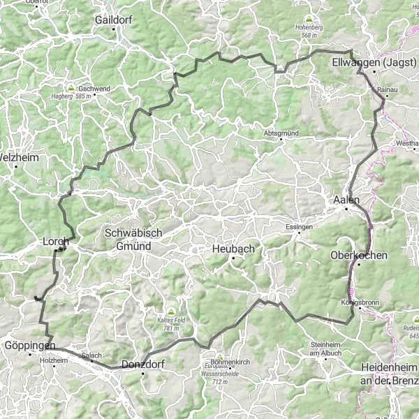 Karten-Miniaturansicht der Radinspiration "Erlebe die Natur um Lorch und Rainau" in Stuttgart, Germany. Erstellt vom Tarmacs.app-Routenplaner für Radtouren