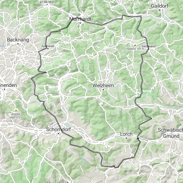 Karten-Miniaturansicht der Radinspiration "Rundfahrradroute Birenbach Highlight-Tour" in Stuttgart, Germany. Erstellt vom Tarmacs.app-Routenplaner für Radtouren