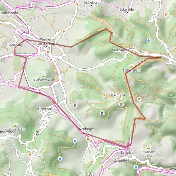 Karten-Miniaturansicht der Radinspiration "Zwischen Teck und Lauter" in Stuttgart, Germany. Erstellt vom Tarmacs.app-Routenplaner für Radtouren
