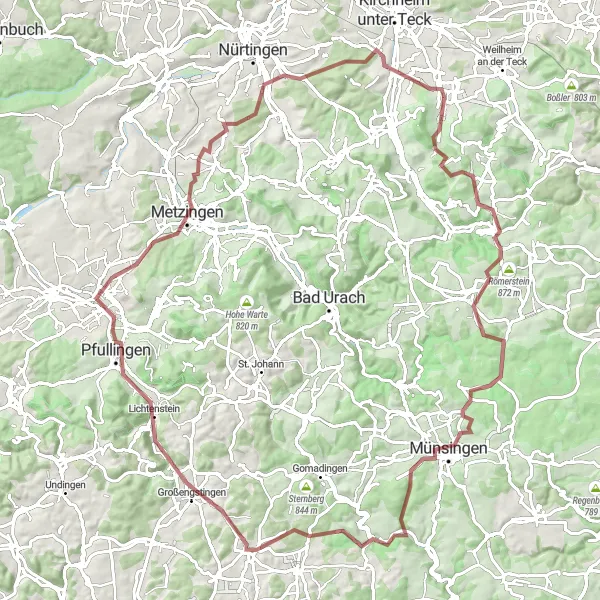 Map miniature of "The Legendary Castle Trail" cycling inspiration in Stuttgart, Germany. Generated by Tarmacs.app cycling route planner