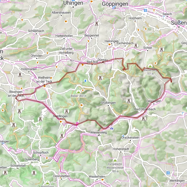 Map miniature of "Teckberg Adventure" cycling inspiration in Stuttgart, Germany. Generated by Tarmacs.app cycling route planner