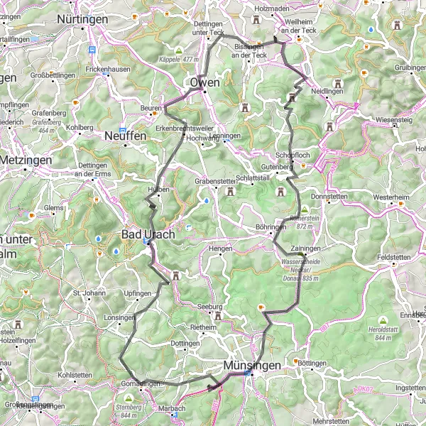 Map miniature of "Castle Loop" cycling inspiration in Stuttgart, Germany. Generated by Tarmacs.app cycling route planner