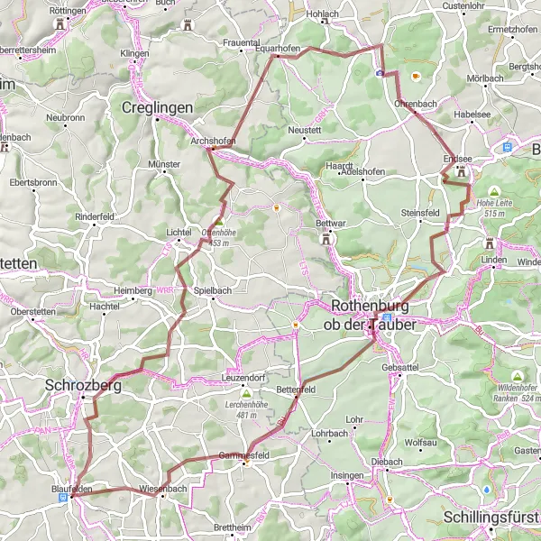 Map miniature of "Rural Gravel Escape: Blaufelden Loop" cycling inspiration in Stuttgart, Germany. Generated by Tarmacs.app cycling route planner