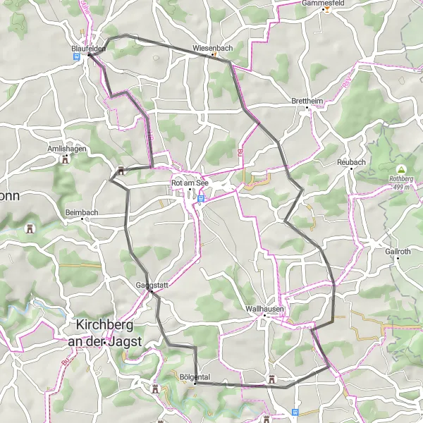 Map miniature of "Gröningen Castle and Gaggstatt" cycling inspiration in Stuttgart, Germany. Generated by Tarmacs.app cycling route planner