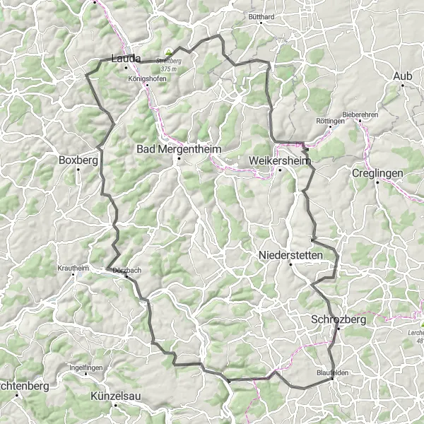 Map miniature of "Historic Castles and Picturesque Villages" cycling inspiration in Stuttgart, Germany. Generated by Tarmacs.app cycling route planner