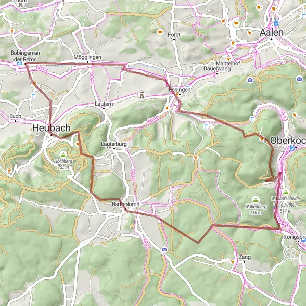 Map miniature of "Remsterrassen Gravel Route" cycling inspiration in Stuttgart, Germany. Generated by Tarmacs.app cycling route planner