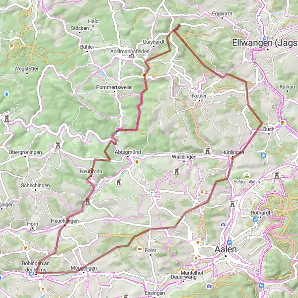 Map miniature of "Heuchlingen Gravel Ride" cycling inspiration in Stuttgart, Germany. Generated by Tarmacs.app cycling route planner