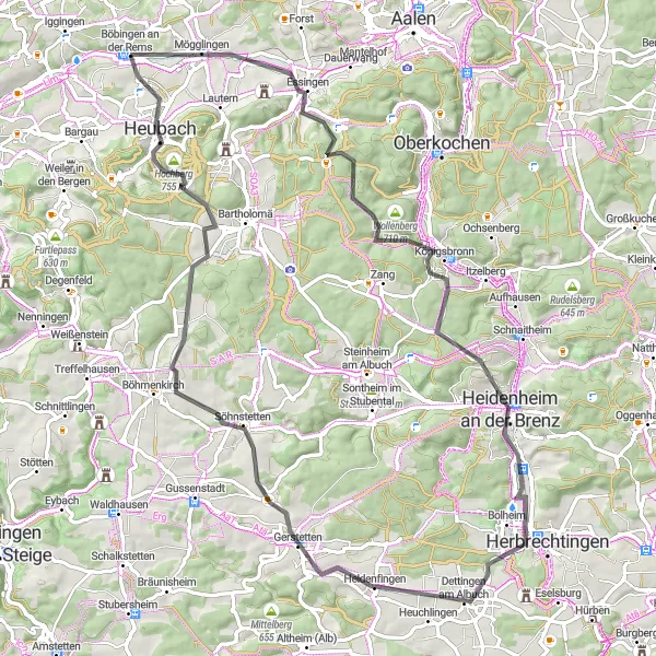 Map miniature of "The Towering Challenge" cycling inspiration in Stuttgart, Germany. Generated by Tarmacs.app cycling route planner