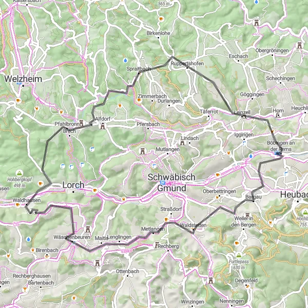 Map miniature of "The Rechberg Road Challenge" cycling inspiration in Stuttgart, Germany. Generated by Tarmacs.app cycling route planner