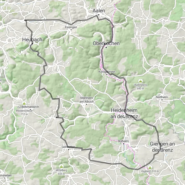 Karten-Miniaturansicht der Radinspiration "Panorama-Tour um Böbingen an der Rems" in Stuttgart, Germany. Erstellt vom Tarmacs.app-Routenplaner für Radtouren