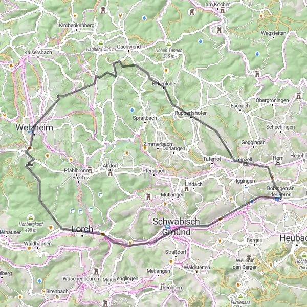 Map miniature of "The Rems Valley Loop" cycling inspiration in Stuttgart, Germany. Generated by Tarmacs.app cycling route planner